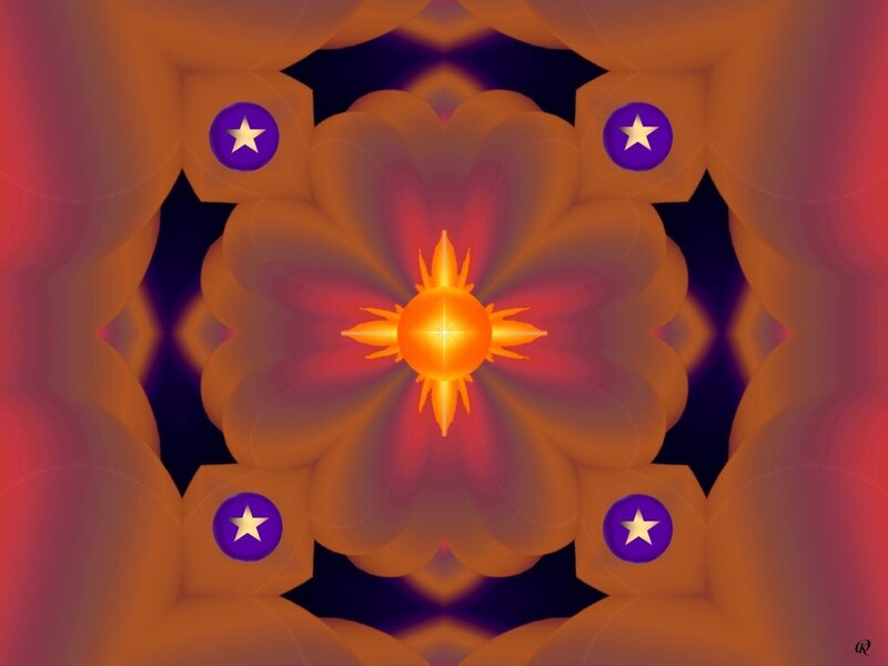 Symmetrical mandala with sun and stars
