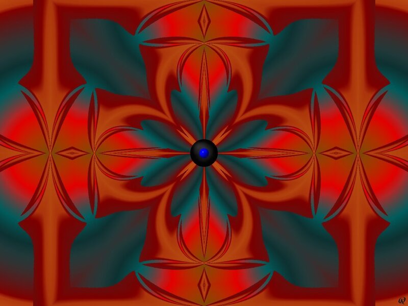 symmetrical red and teal fractal design