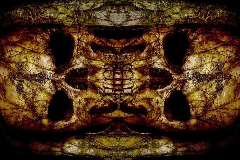 symmetrical skull with crosses