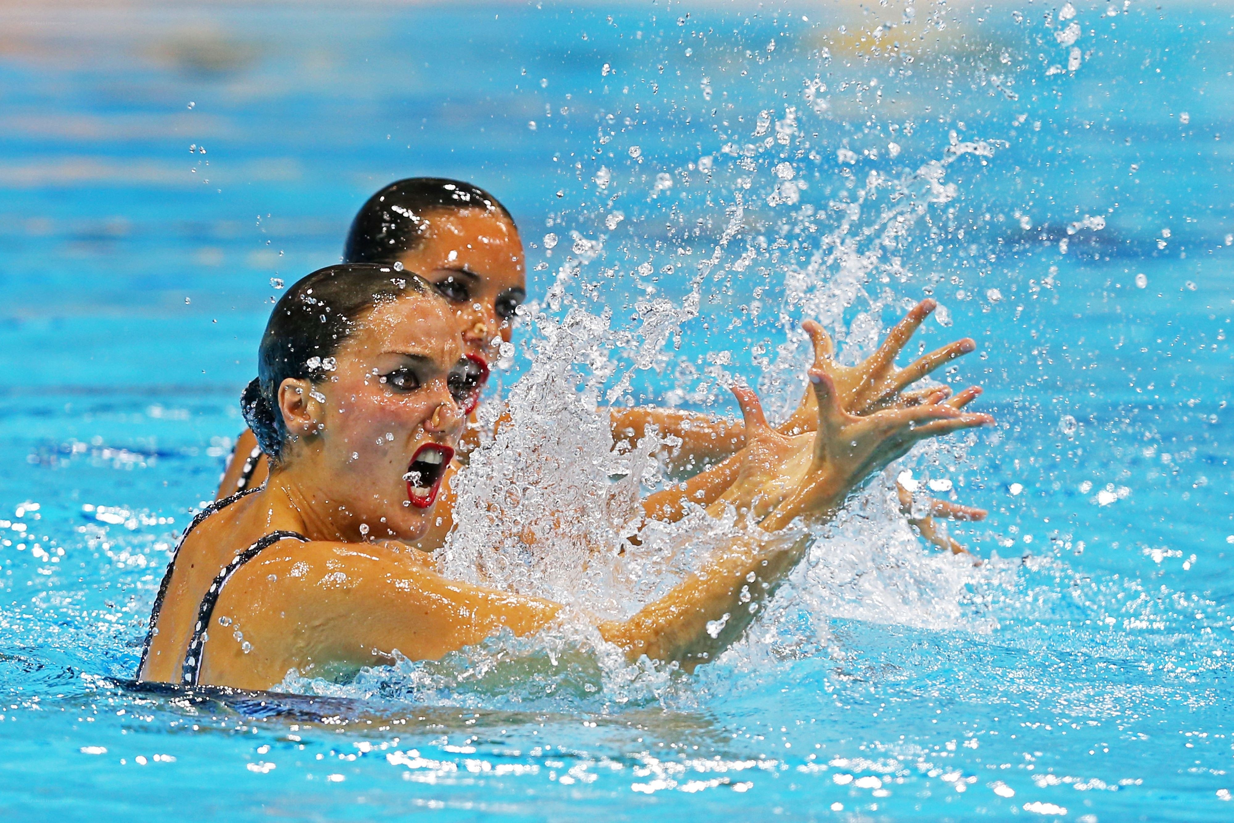 Synchronized swimmers in action