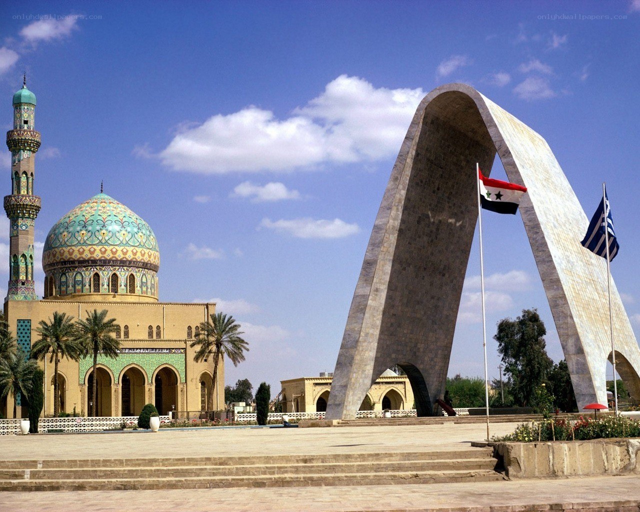 Syrian flag at monument