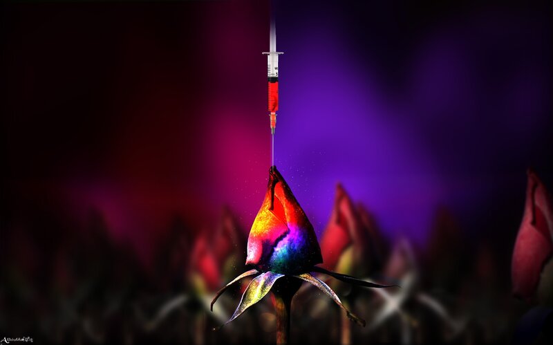 syringe injecting a rose