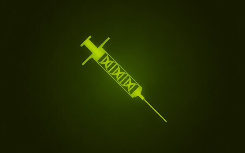 Syringe with DNA Helix — Green, Dramatic