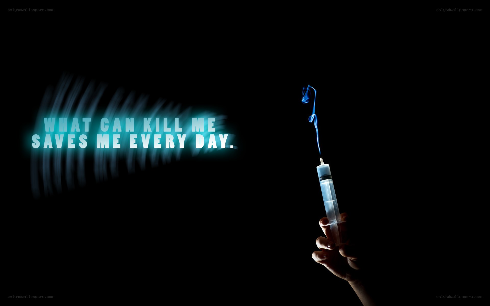 Syringe with smoke and text