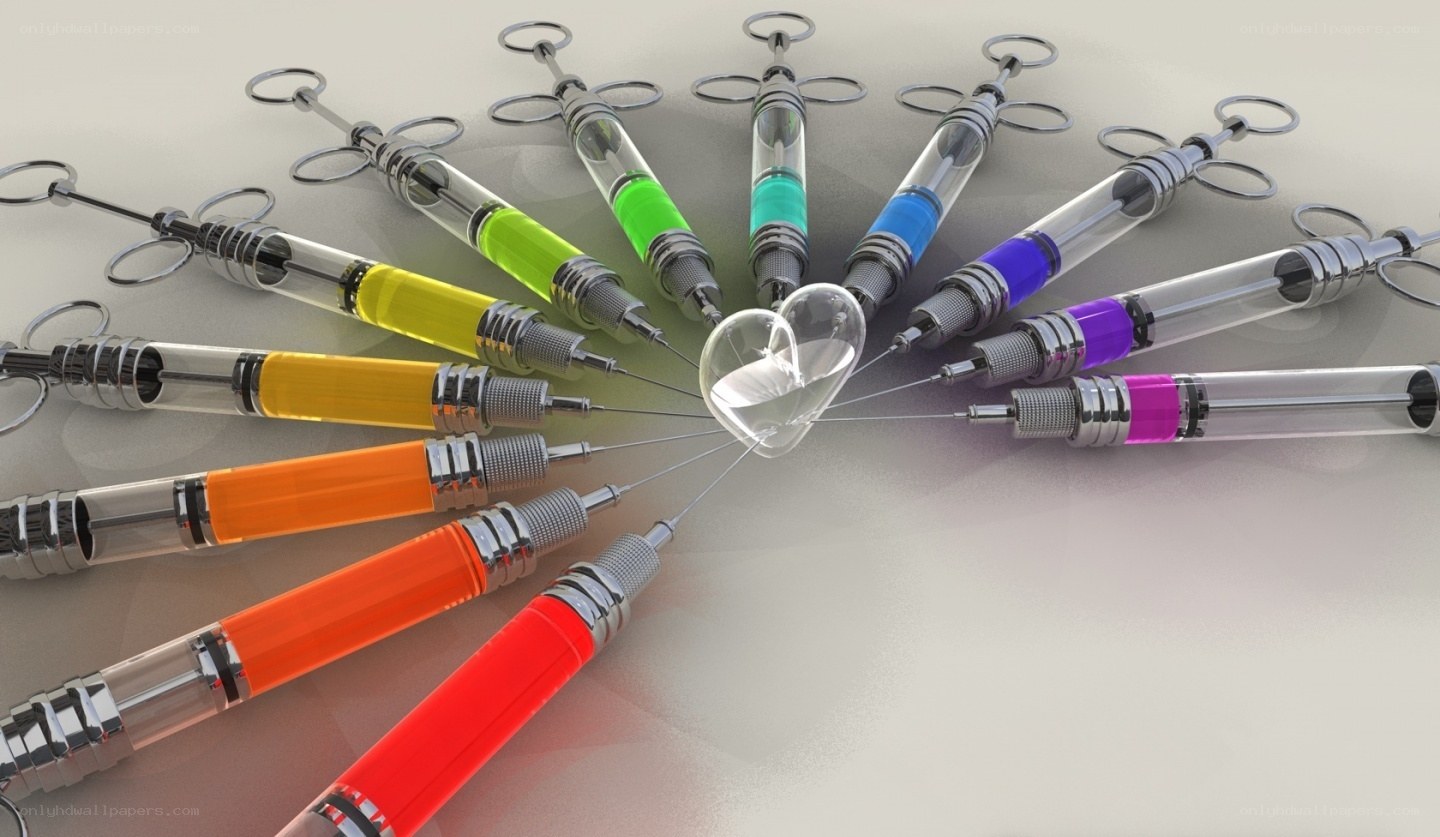 Syringes injecting a heart