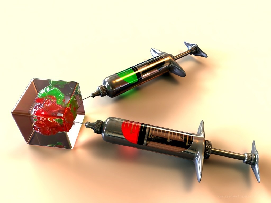 syringes injecting gel into cube