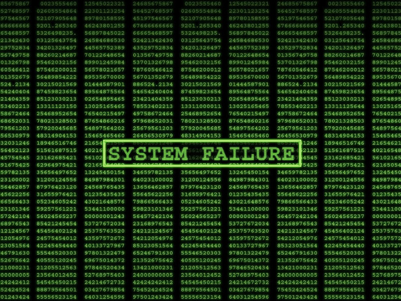 System failure on digital screen