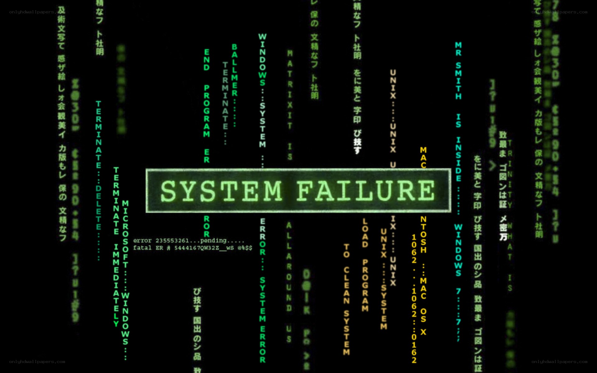 System failure screen