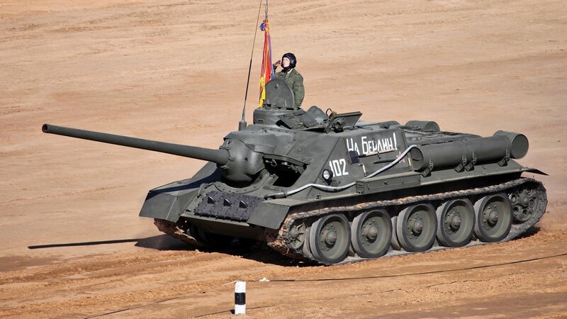 T-34 Tank on Display — Green, Dramatic