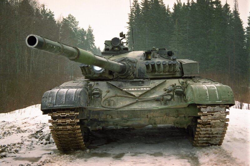 T-72 tank in snowy forest