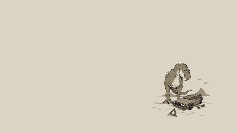 T-Rex and DeLorean Car — Beige