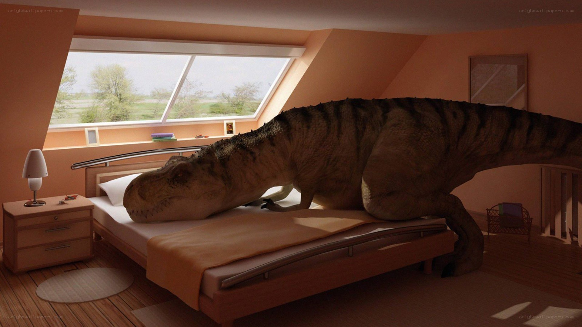 T-Rex in a bedroom