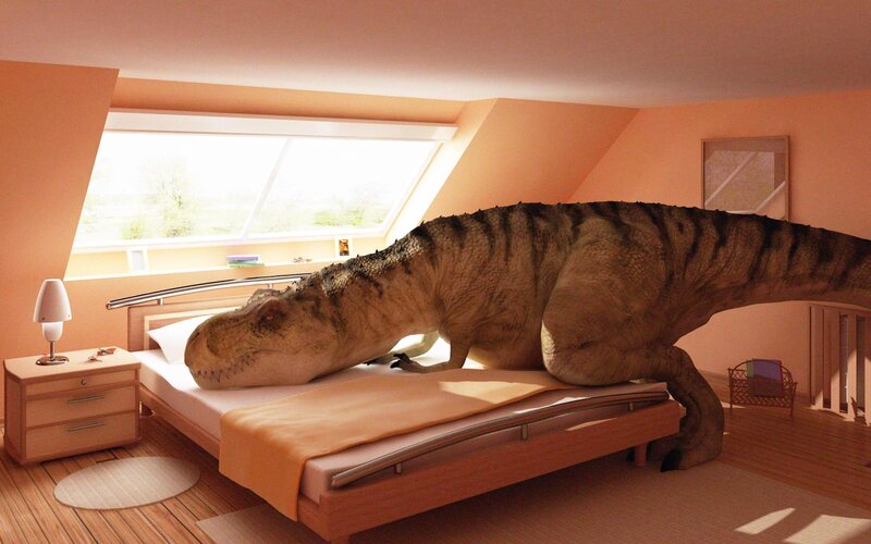 T-Rex in a bedroom