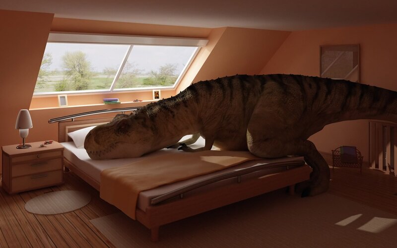 T-Rex in a bedroom