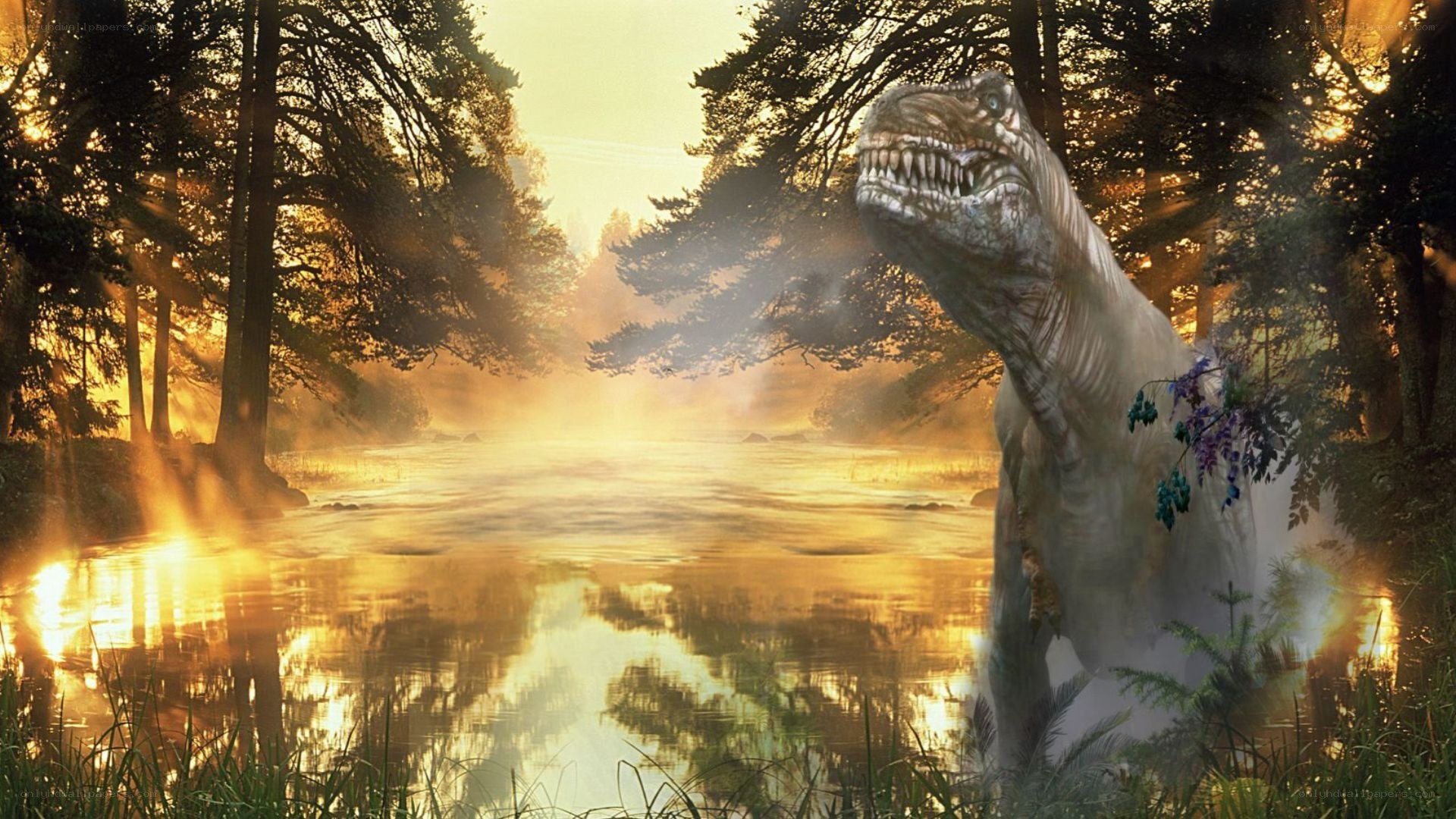 T-Rex in a misty forest