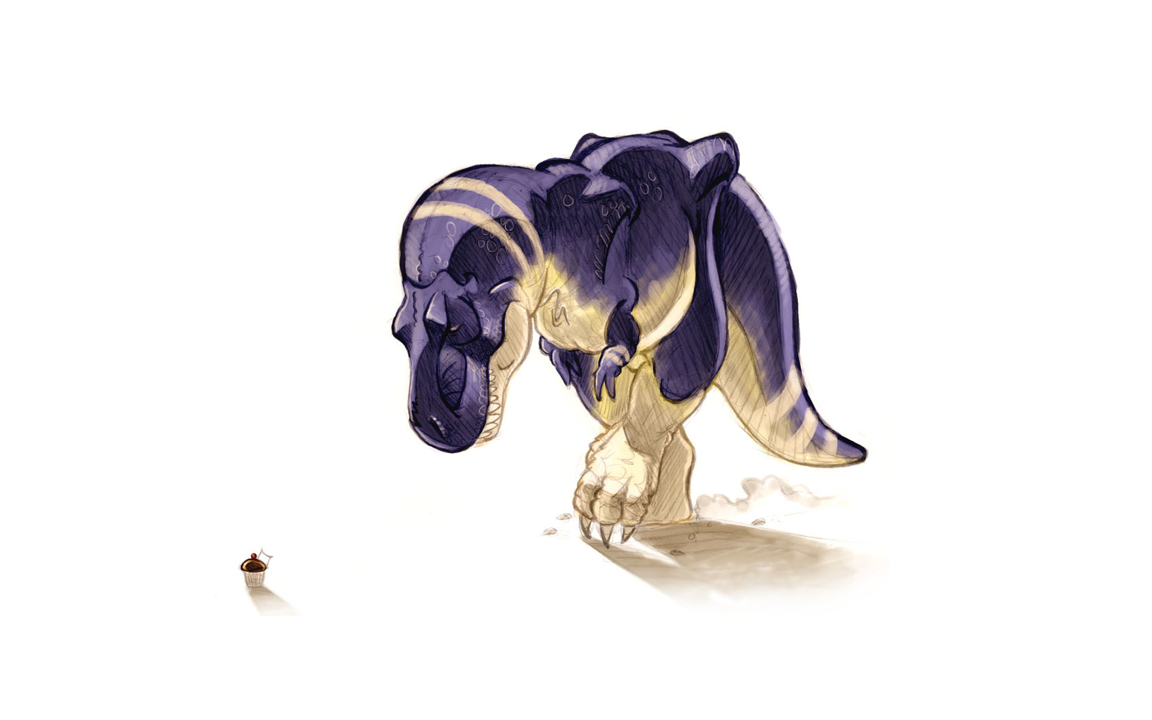 T-Rex looking at cupcake