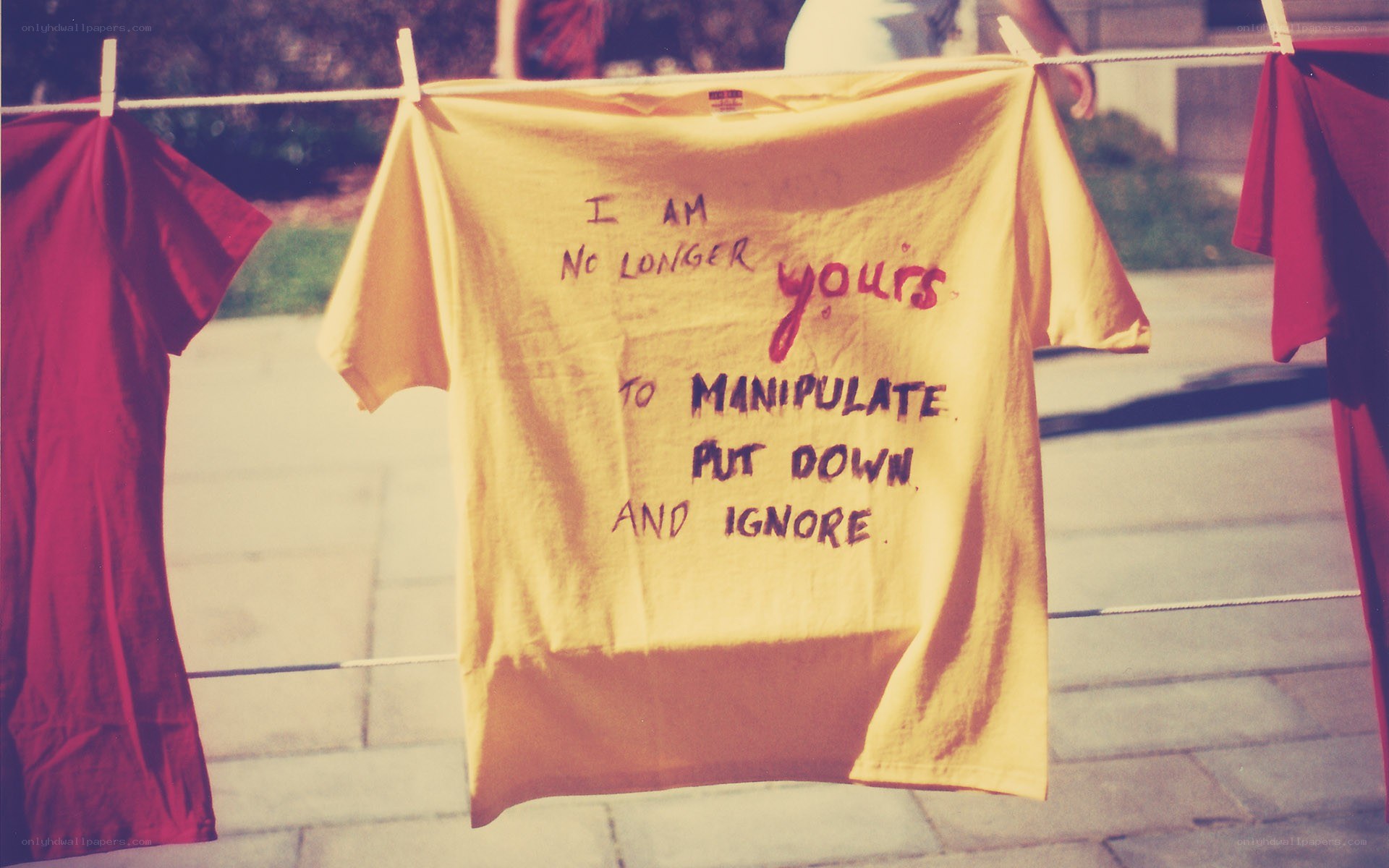 T-shirt with message on clothesline
