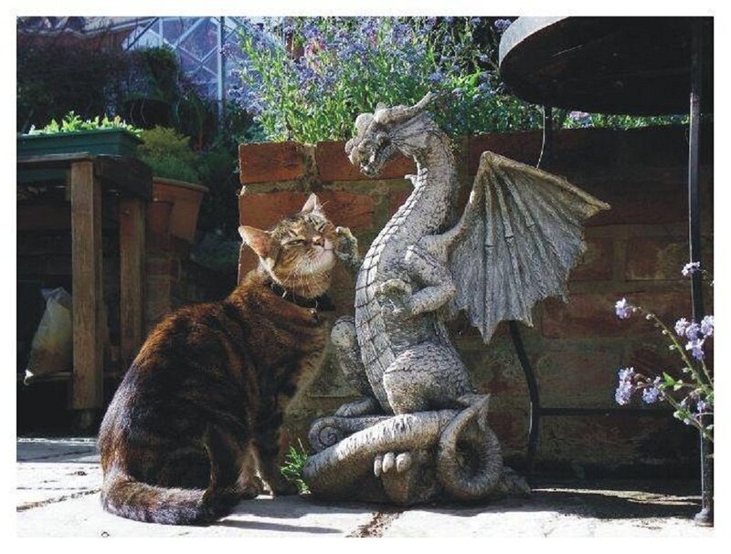 Tabby Cat and Dragon Statue