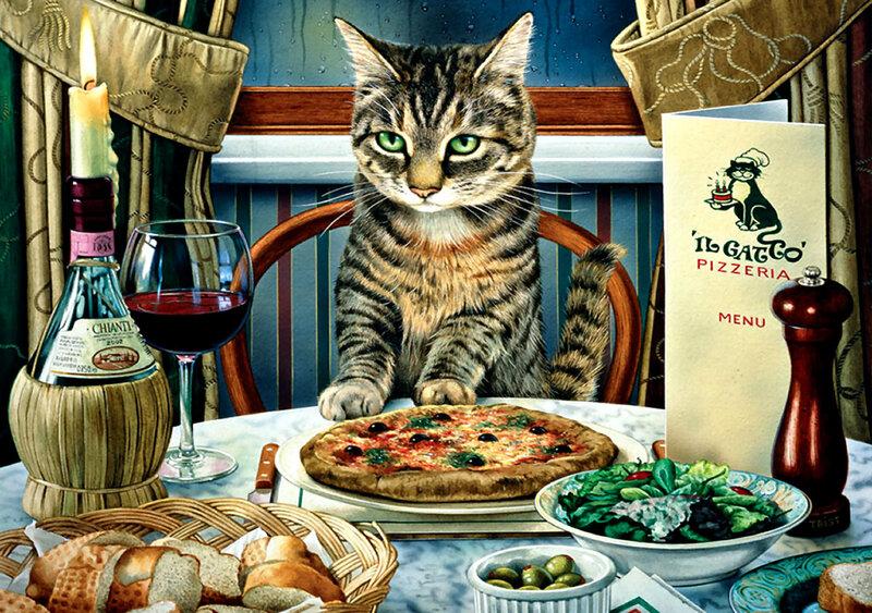 Tabby Cat at Table — Brown, Calm