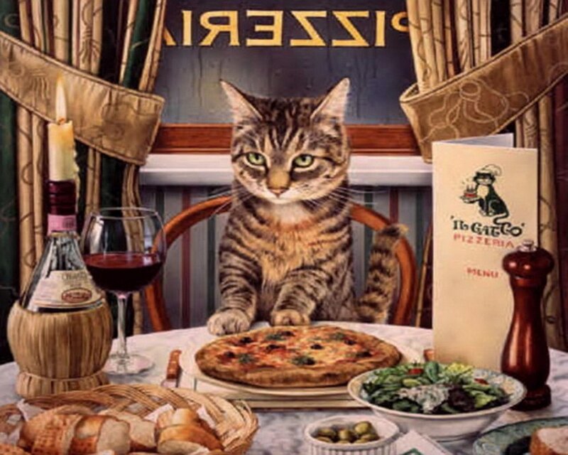 Tabby Cat at Table — Brown