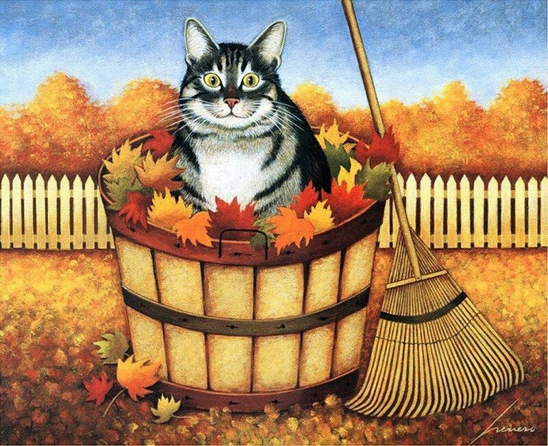 Tabby Cat in Basket — Orange, Calm