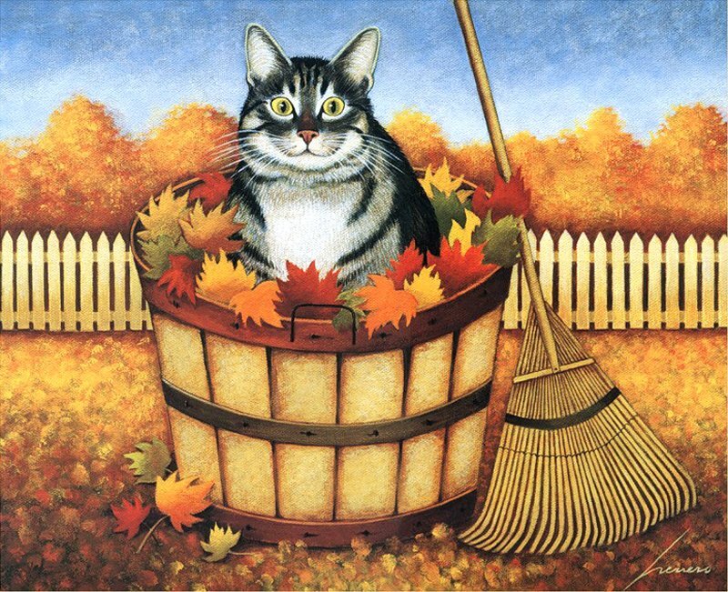 Tabby Cat in Basket — Orange
