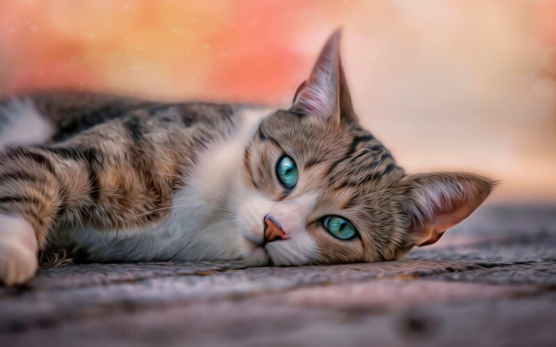 Tabby Cat Lying Down — Brown, Calm, Sunset, Photograph