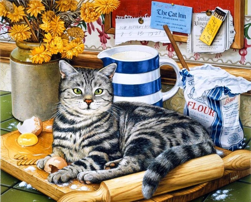 Tabby Cat on Cutting Board — Gray