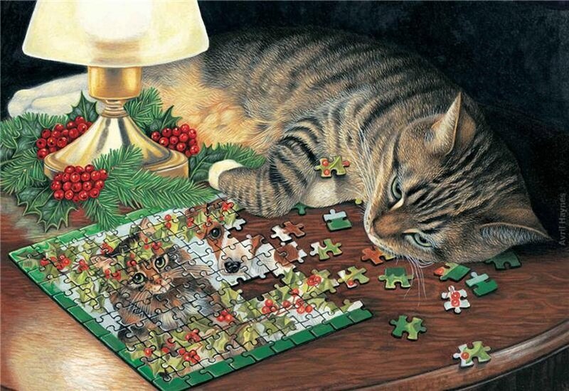 Tabby Cat on Puzzle