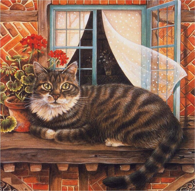 Tabby Cat on Windowsill — Brown, Calm, Winter