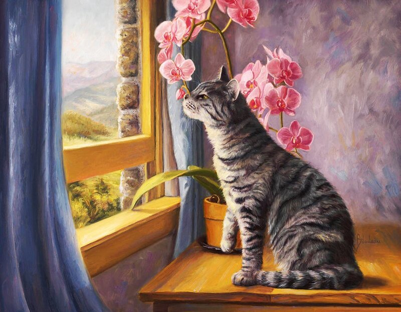 Tabby Cat on Windowsill — Gray, Serene, Afternoon