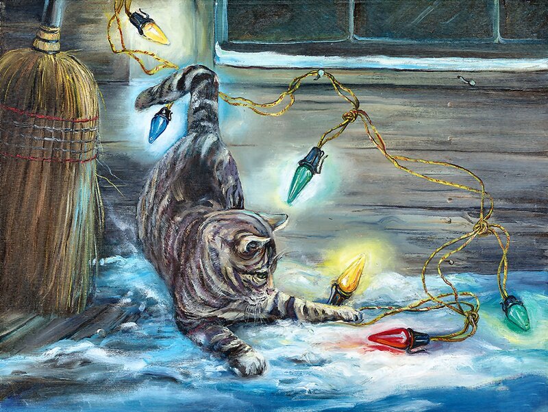 Tabby Cat Playing with Lights
