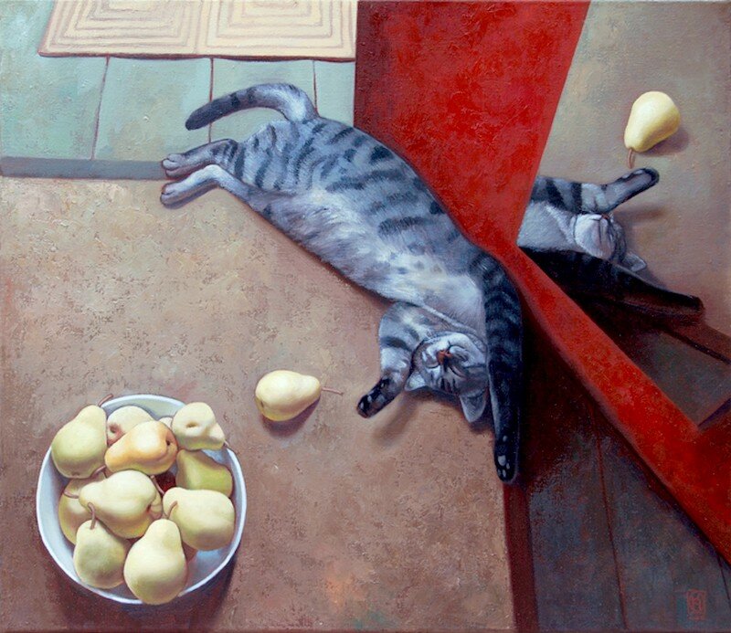 Tabby Cat Sleeping — Gray, Calm, Painting