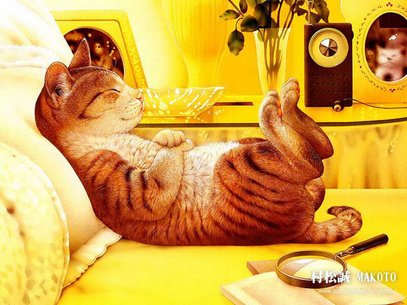 Tabby Cat Sleeping — Yellow, Relaxed