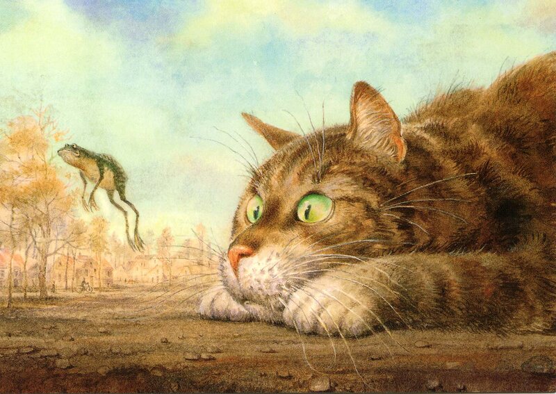 Tabby Cat Watching Frog
