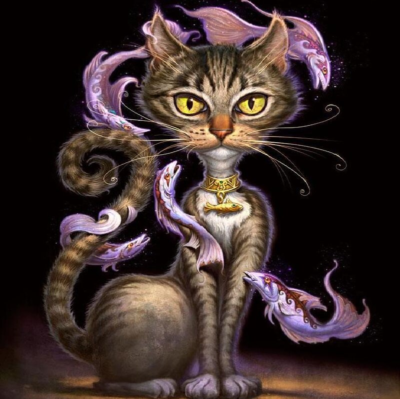 Tabby Cat with Fish