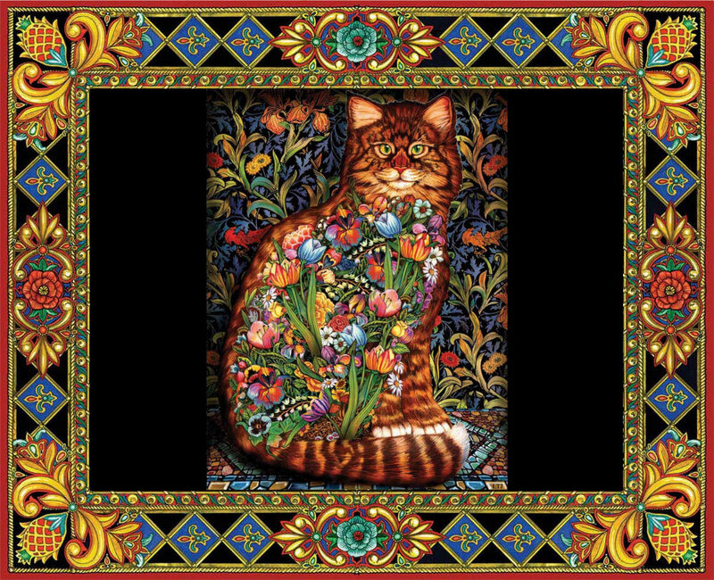 Tabby Cat with Flowers — Brown