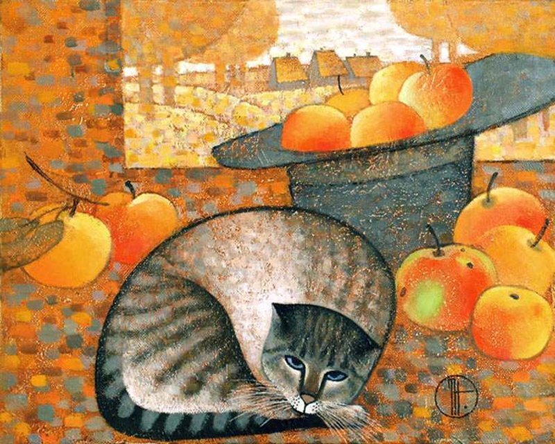 Tabby Cat with Fruit