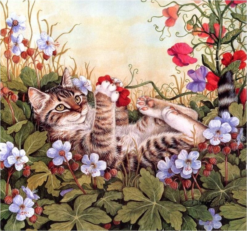 Tabby Kitten in Flowers — Green