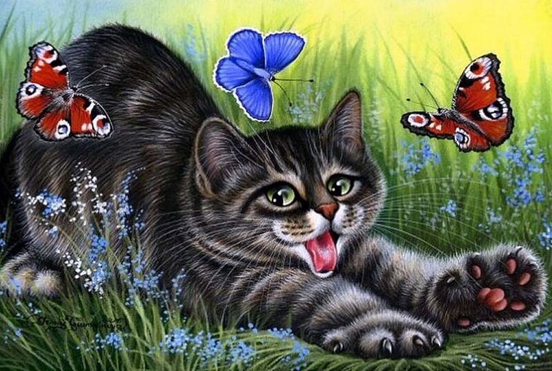 Tabby Kitten in Grass — Green, Playful, Spring