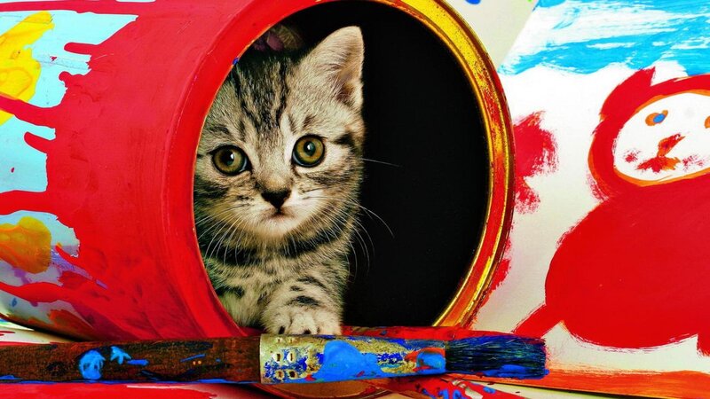 Tabby Kitten in Paint Can — Red