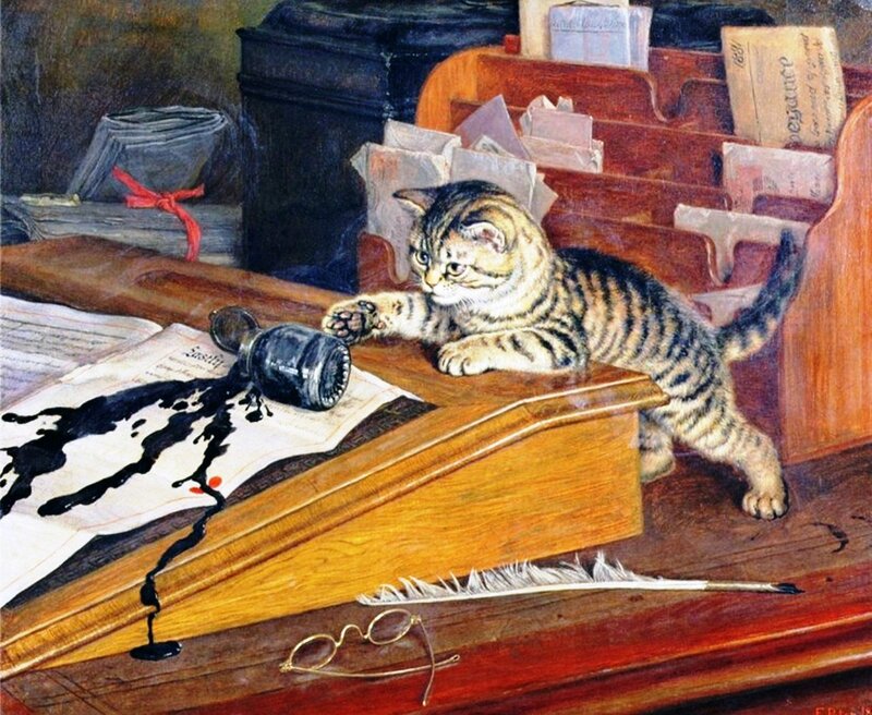 Tabby Kitten on Desk — Brown