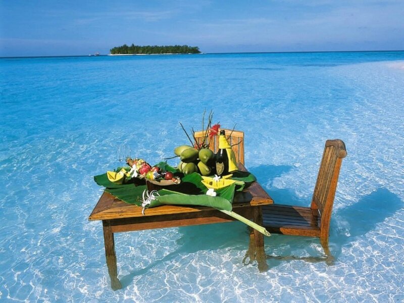 Table and Chairs in Water — Blue, Serene, Afternoon