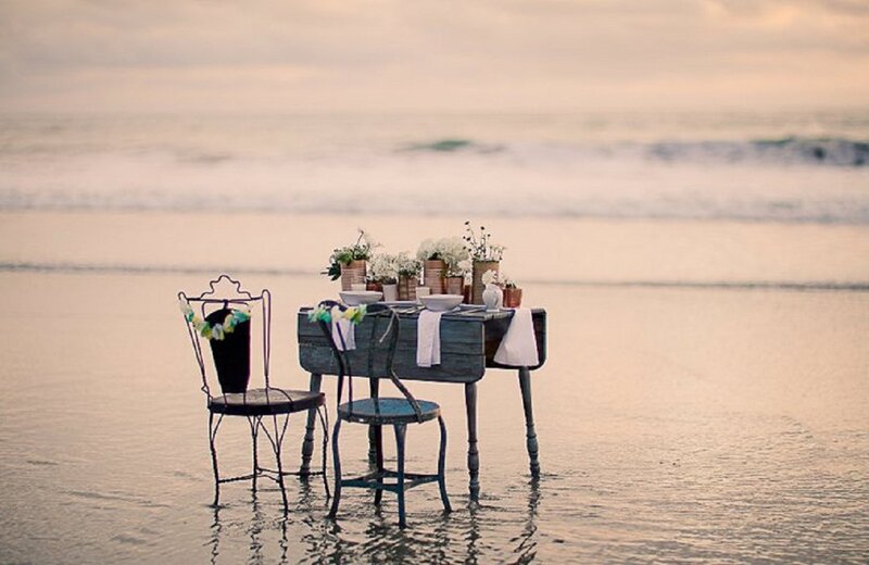 Table and Chairs on Beach — Blue, Serene