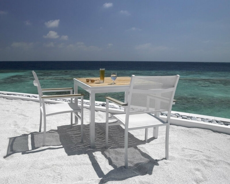 Table and Chairs on Beach — White