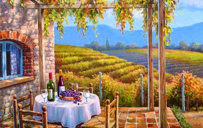 Table in Vineyard — Blue