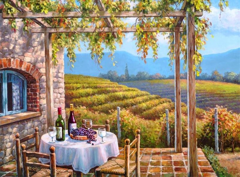 Table in Vineyard — Green, Serene
