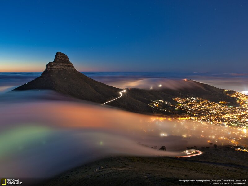 Table Mountain at Night — Blue