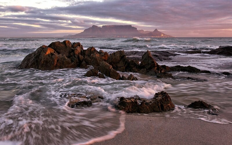 Table Mountain at Sunset — Purple, Dramatic, Photograph, Ocean