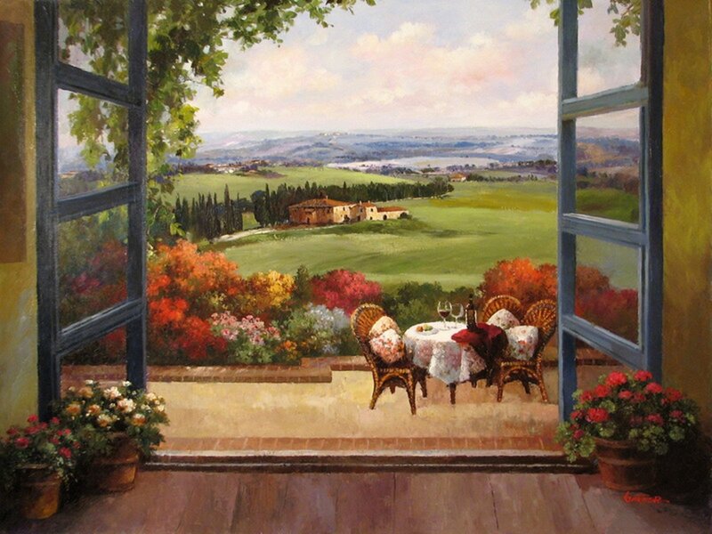Table on a Terrace — Green, Serene, Afternoon